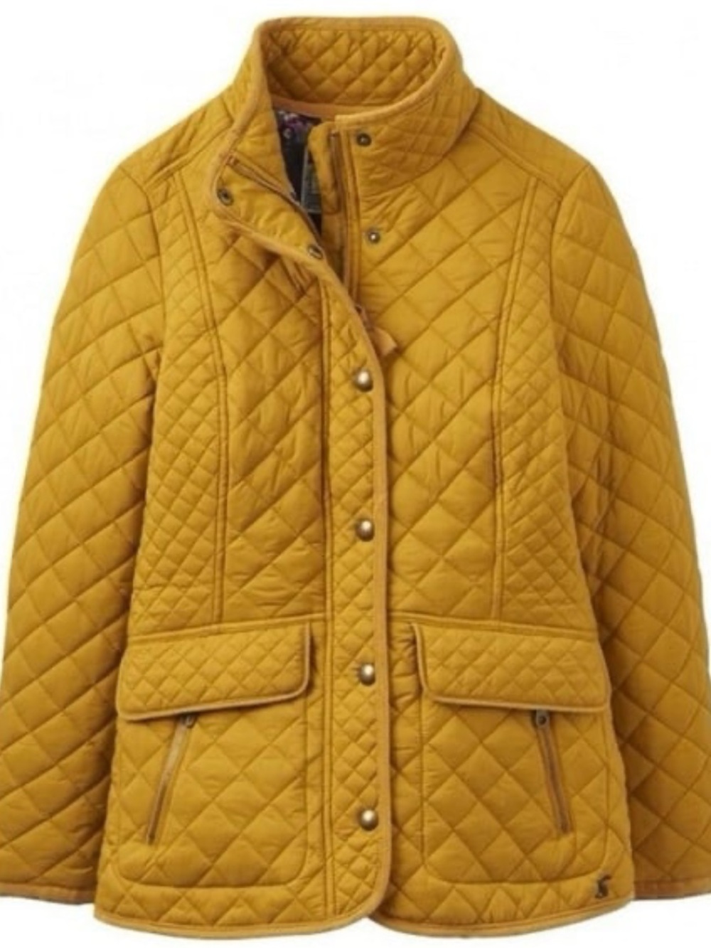 JOULES Newdale Mustard Diamond Quilted Zip Up Snap Closure Jacket Size 6